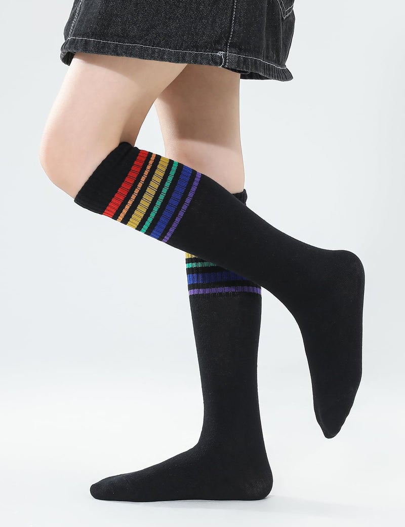 TOCONFFON Knee High Tube Socks for Boys Girls Teens, Kids Soccer School Cotton Uniform Sports Socks 3,4 Pairs(Rainbow Stripe 4 Pairs,8-12) - Image 4